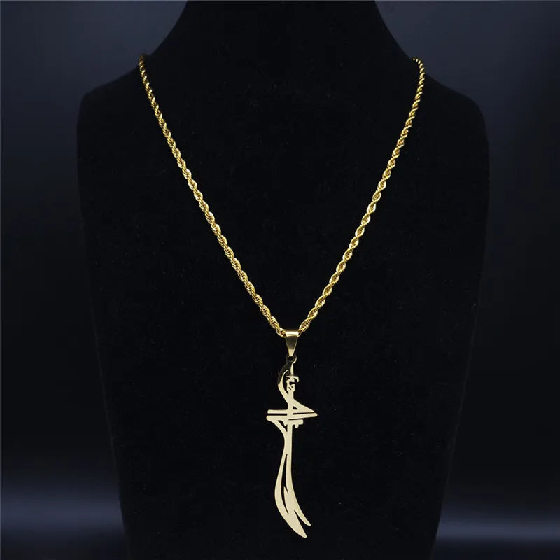 Imam Ali Arabic Sword Stainless Steel Necklaces for Men Gold Color Zulfiqar Necklace Jewelry collares largos N2657S01