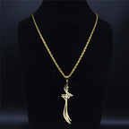 Imam Ali Arabic Sword Stainless Steel Necklaces for Men Gold Color Zulfiqar Necklace Jewelry collares largos N2657S01