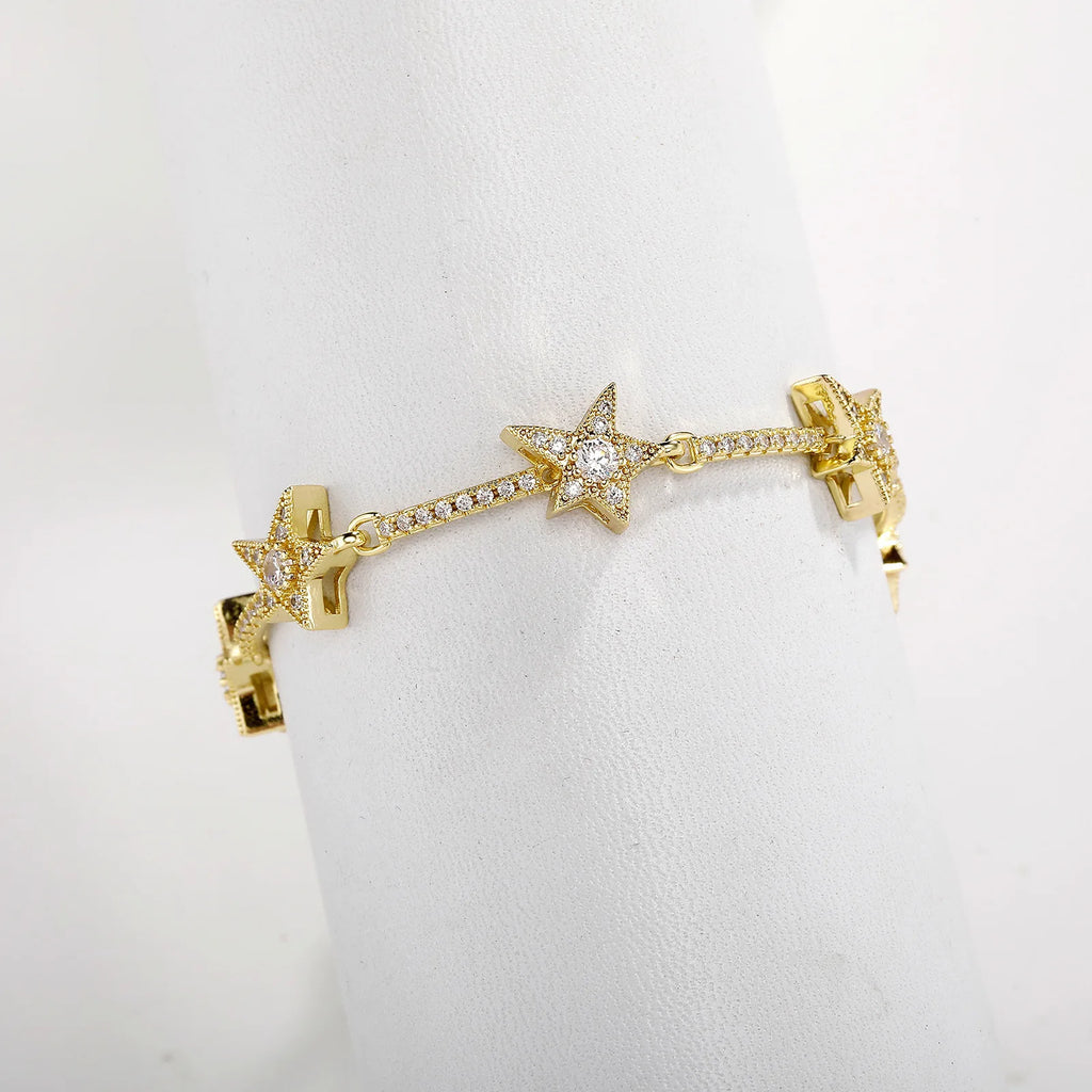 Gold Iced Out Star Bracelet CZ Statement