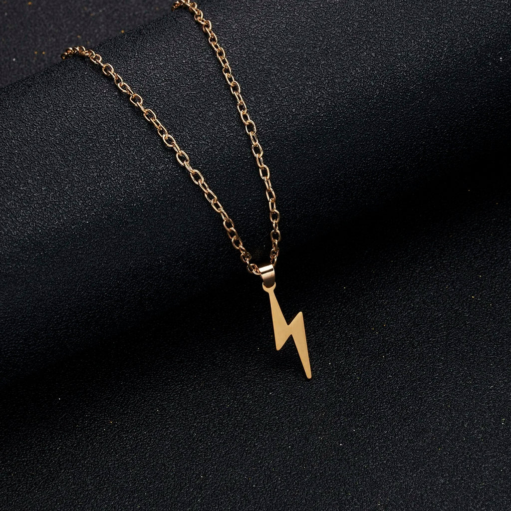 Stainless Steel Metal Lightning Shaped Pendant Necklace For Women Men Minimalist Geometric Lightning Clavicle Chain Jewelry Gift