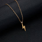 Stainless Steel Metal Lightning Shaped Pendant Necklace For Women Men Minimalist Geometric Lightning Clavicle Chain Jewelry Gift