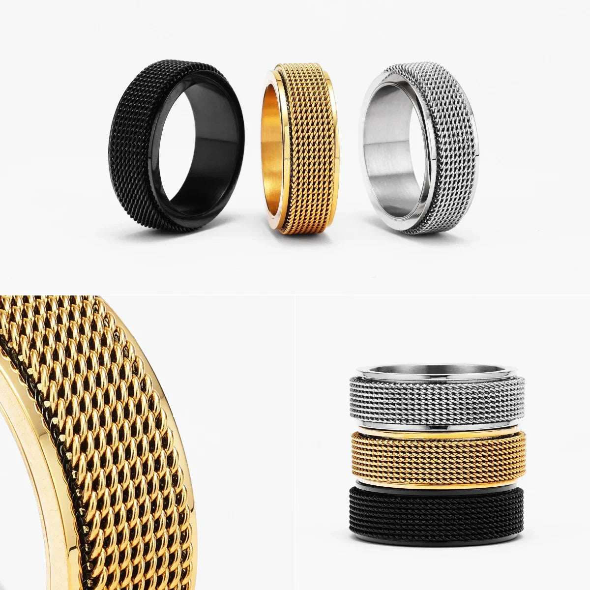 Braided Fidget Spinner Ring — Stainless Steel