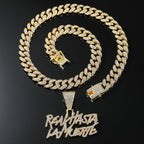 Men Hip Hop Double Row Spliced Letters Pendant Necklace with 13mm Cuban Chain Hiphop Iced out Necklace Fashion Punk Jewelry Gift
