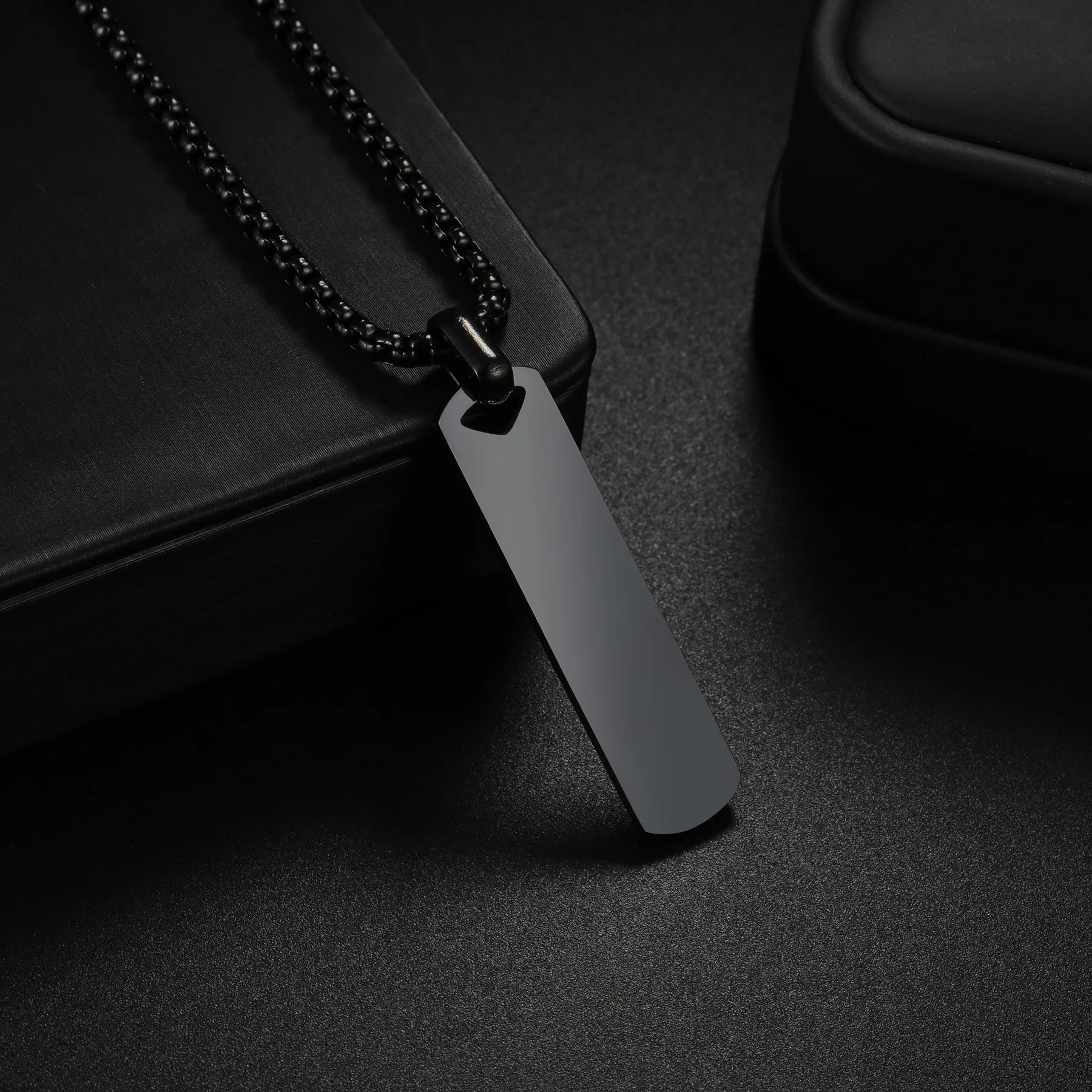 Square Bar Pendant Necklace — Stainless Steel