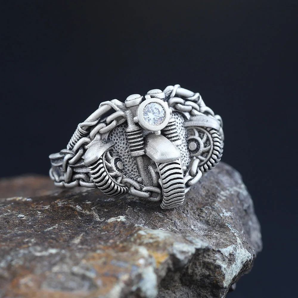 Skull Motorcycle Ring — 925 Silver