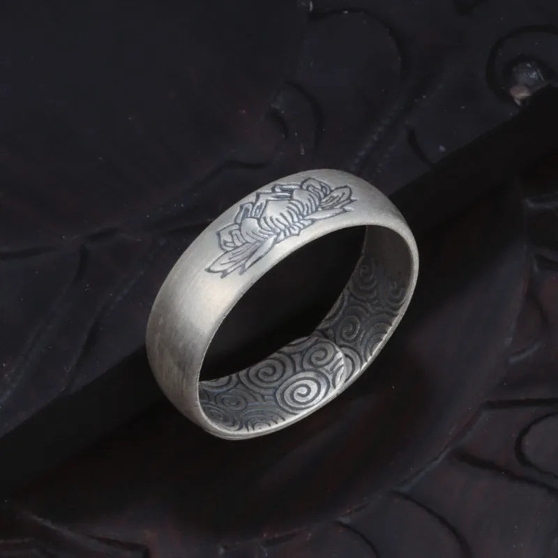 Retro Lotus Ring Male Index Finger Accessories Blessing Lucky Flower Clouds Ring For Men Jewelry Adjustable