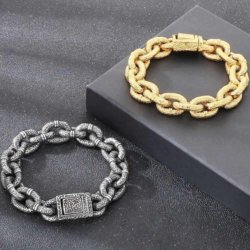 Massive 16mm Wide Link Man Bracelet for Men Vintage 316l Stainless Steel Men's Chain Bracelets Punk Jewelry Male