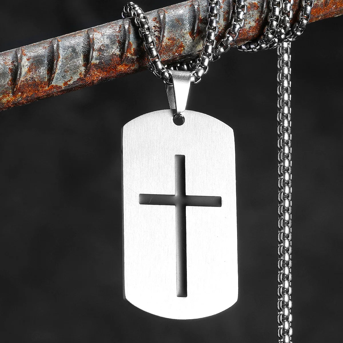 Cross Bible Tag Pendant — Stainless Steel
