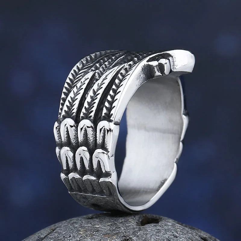 Double Wing Feather Ring — 316L Stainless Steel