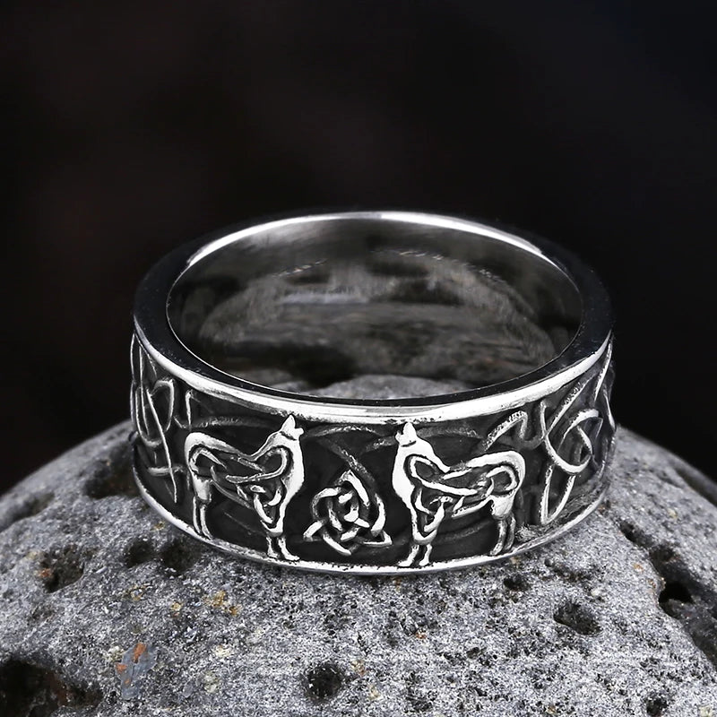 Fashion Vintage 2023 New Men's 316L Stainlesssteel Rings Good Odin Celtic Knot And Wolf Ring Amulet Animal Jewelry