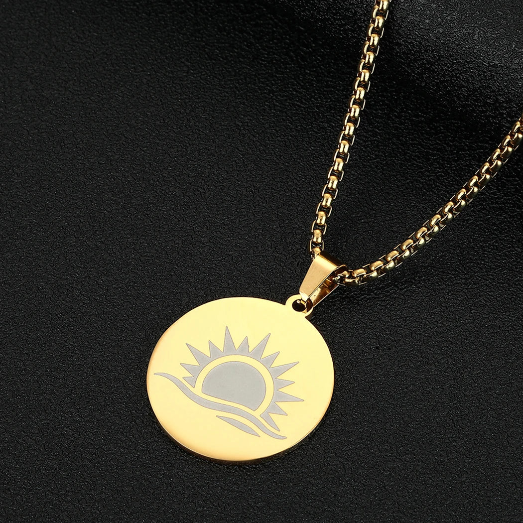 Viking Calendar Rune Medallion Pendant Necklace — Stainless Steel
