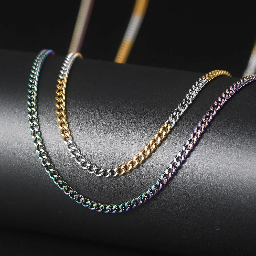 Silver Cuban Chain Necklace Stainless Steel 3/5MM