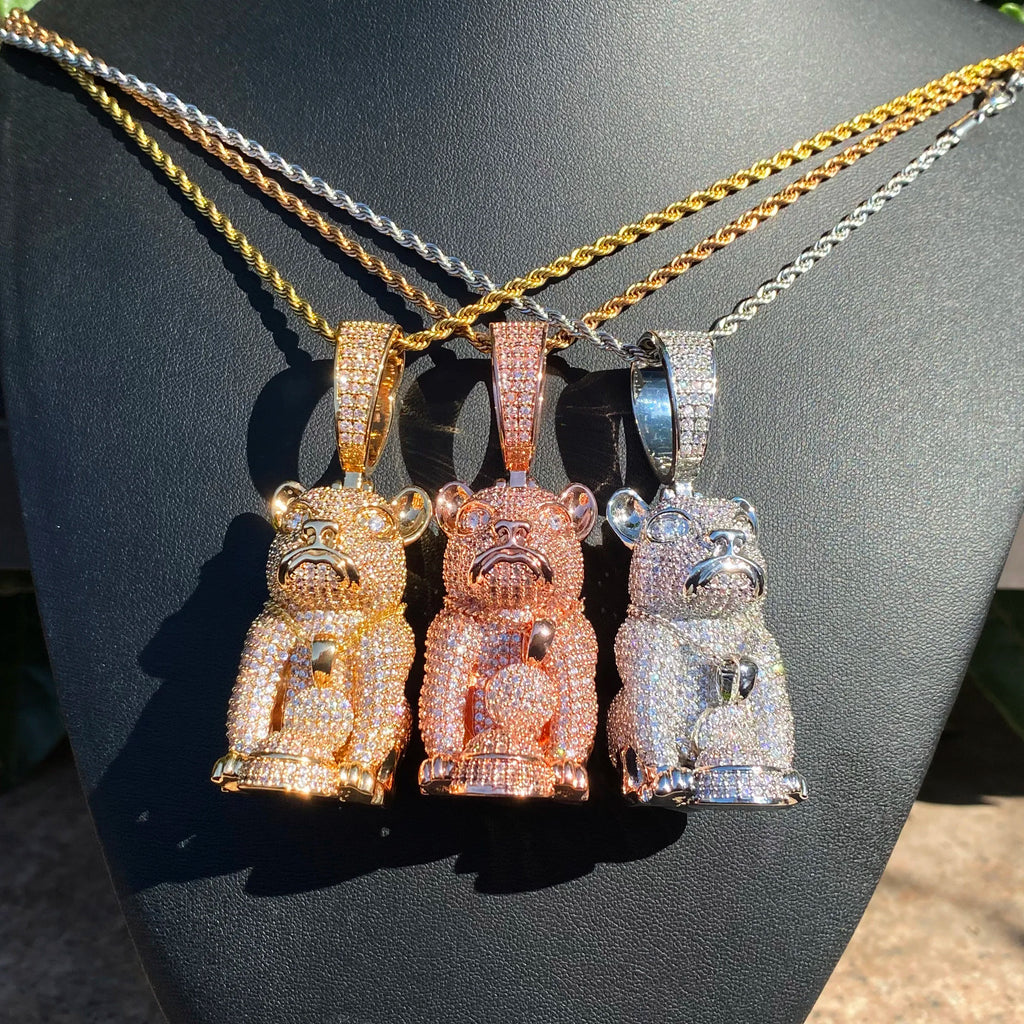 Aokaishen Iced Out Dog Necklace Pendant for Men Micro Pave Charms Cubic Zirconia Real Copper Hip Hop Jewelry