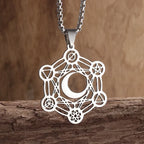 Stainless Steel Solomon Flower of Life Chakra Spirituality Necklace Archangel Sacred Geometry Metatron Pendant Jewelry Men Women