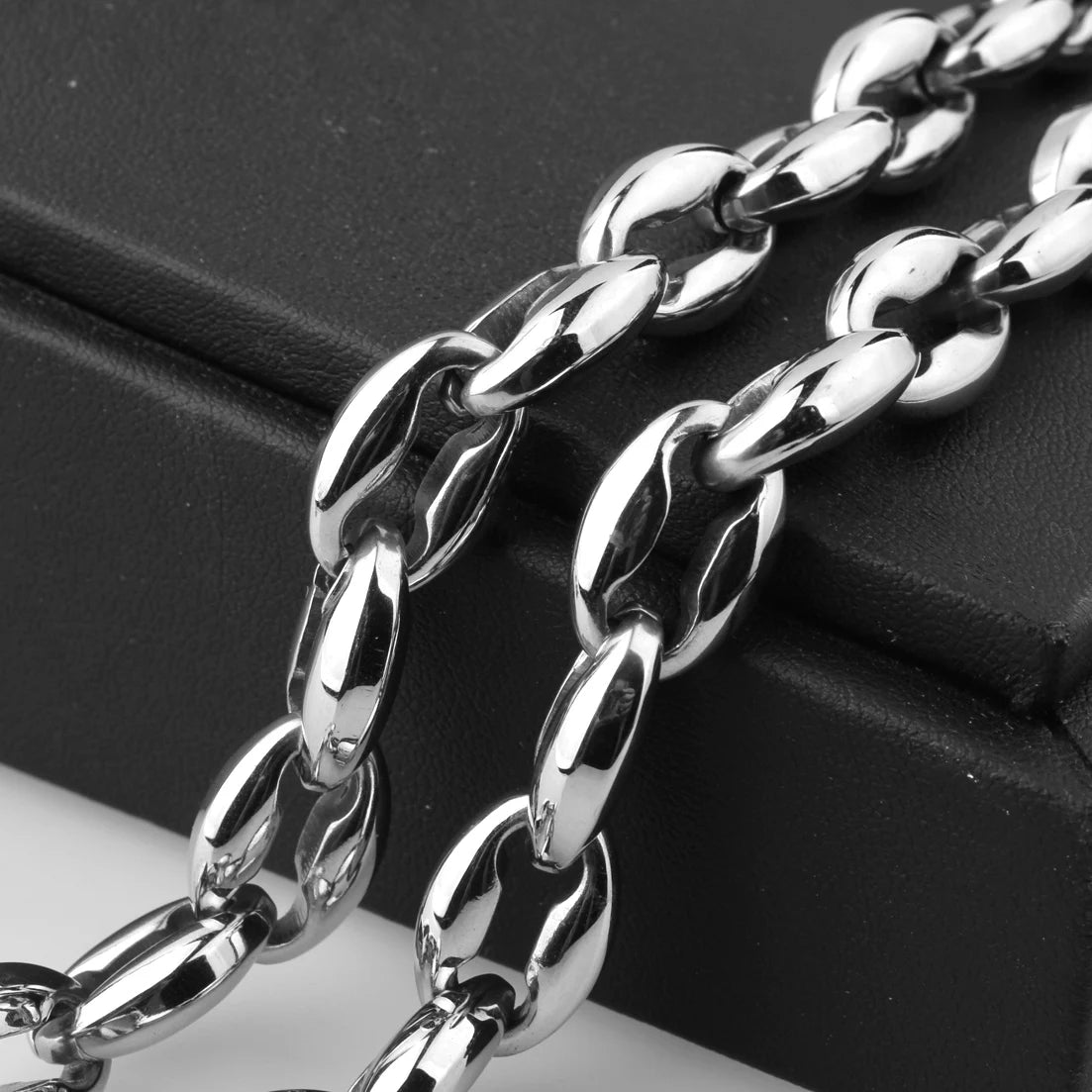 Silver Coffee Bean Link Chain — Stainless