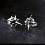 Black CZ Star Stud Earrings with Clear Crystal — Black-Tone