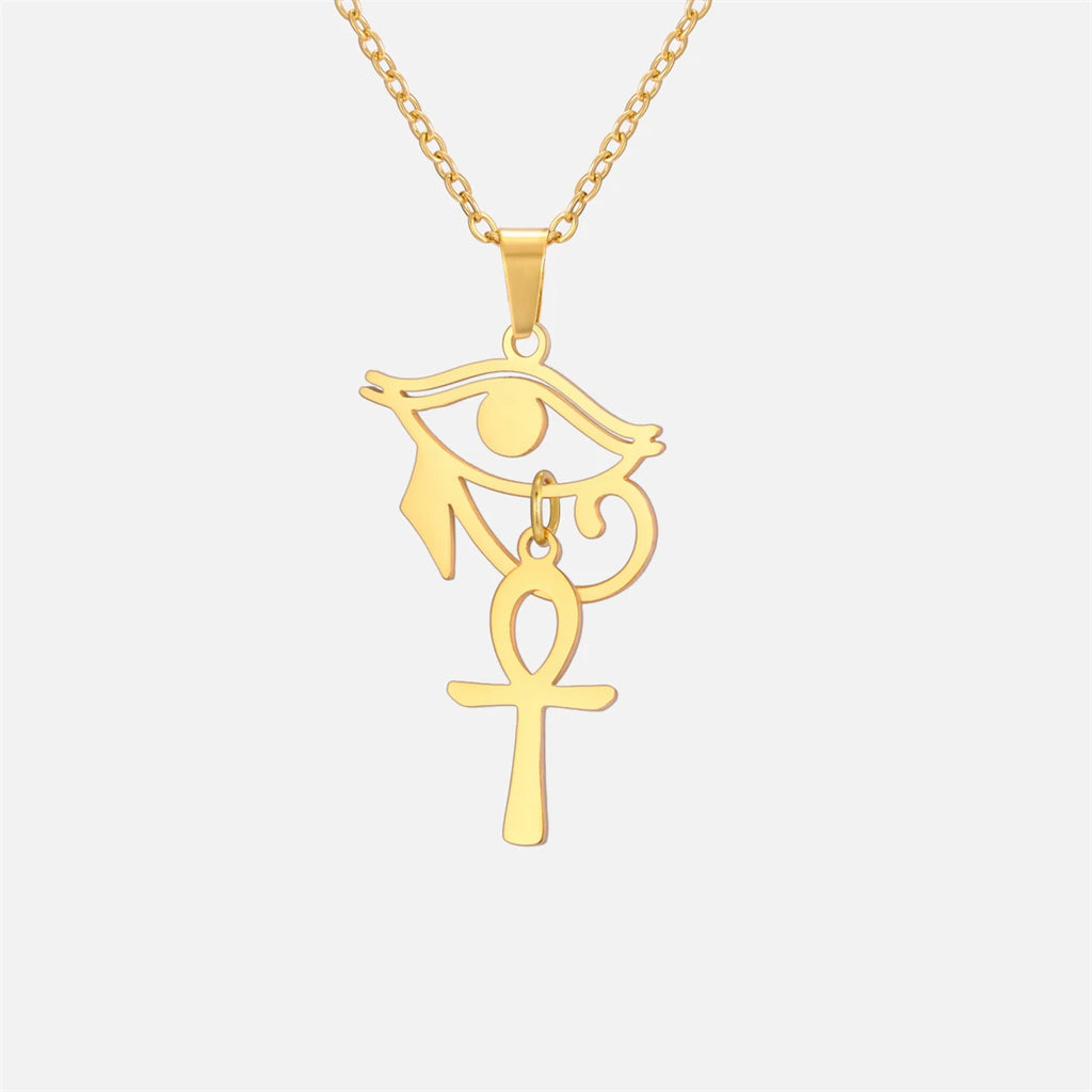 Eye of Horus & Anubis Talisman Pendant Necklace — Stainless Steel