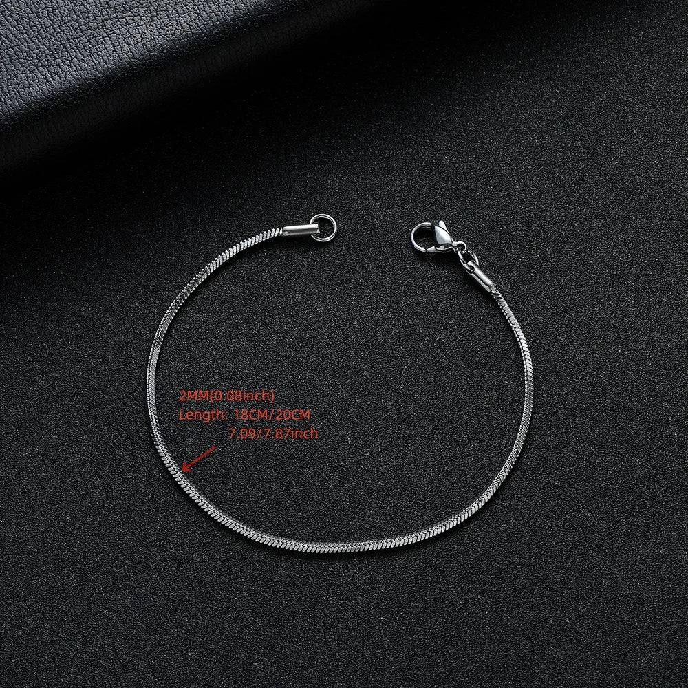 Square Snake Chain Bracelet 2mm — 316L Stainless Steel, 18-20cm