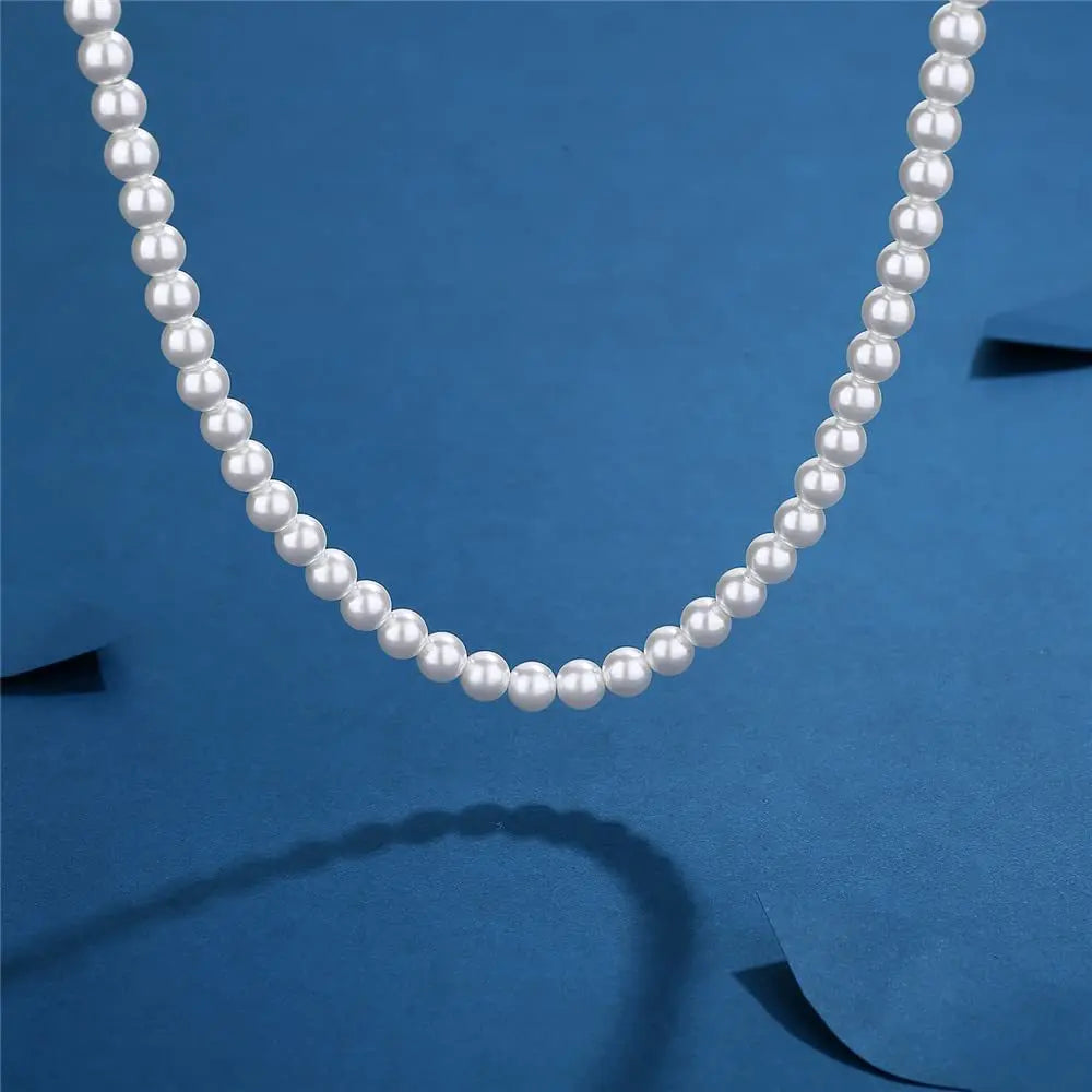 Rock Imitation Pearl Necklace For Men Hip Hop Pearl Bead Chain Men Necklace Women Choker Fashion Party Jewelry Gift