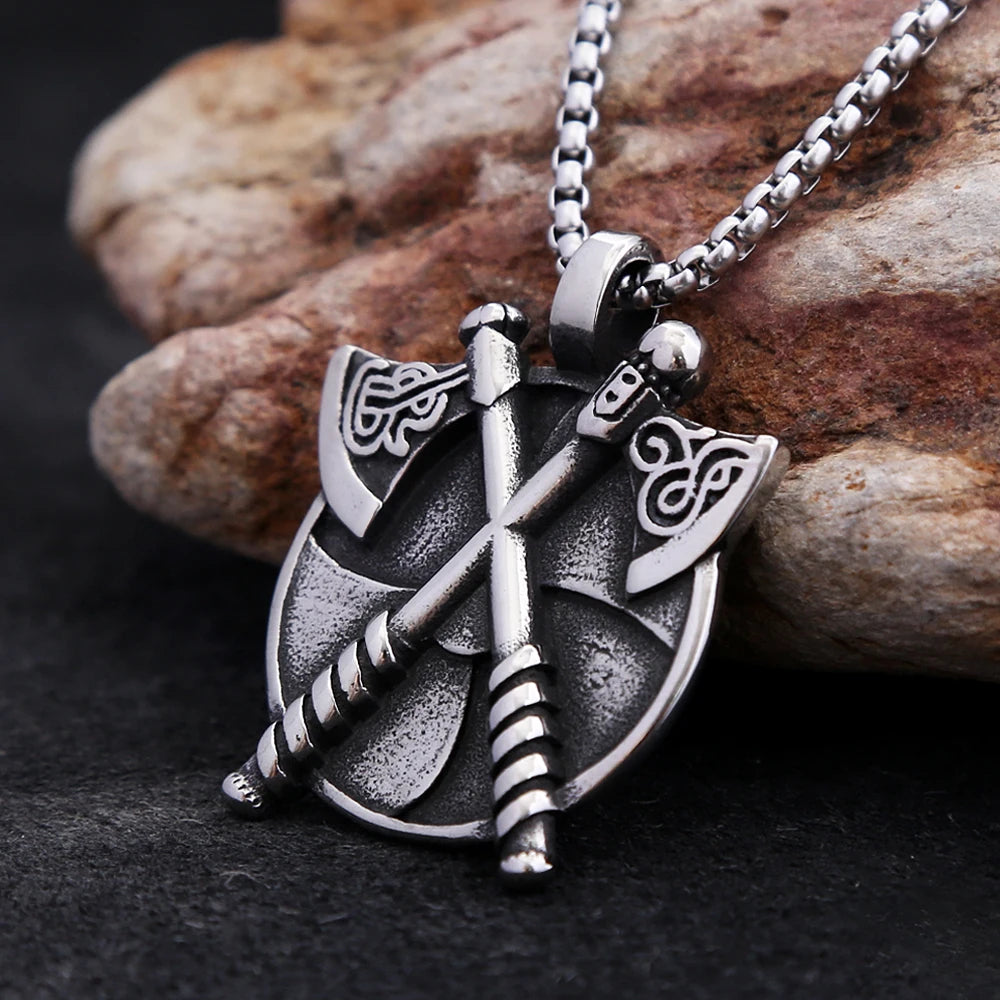 Viking Double Axe Pendant — Stainless Steel