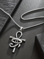 1pc Fashionable Horus Eye Ankh Cross Pendant Necklace, Unisex Amulet Jewelry for Sacred Protection