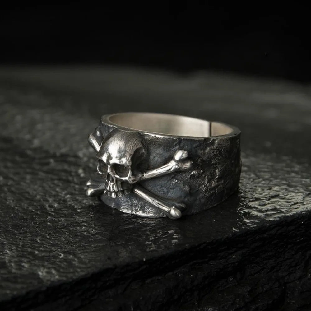 Skull and Crossbones Wide Band Ring for Men and Women — Gothic