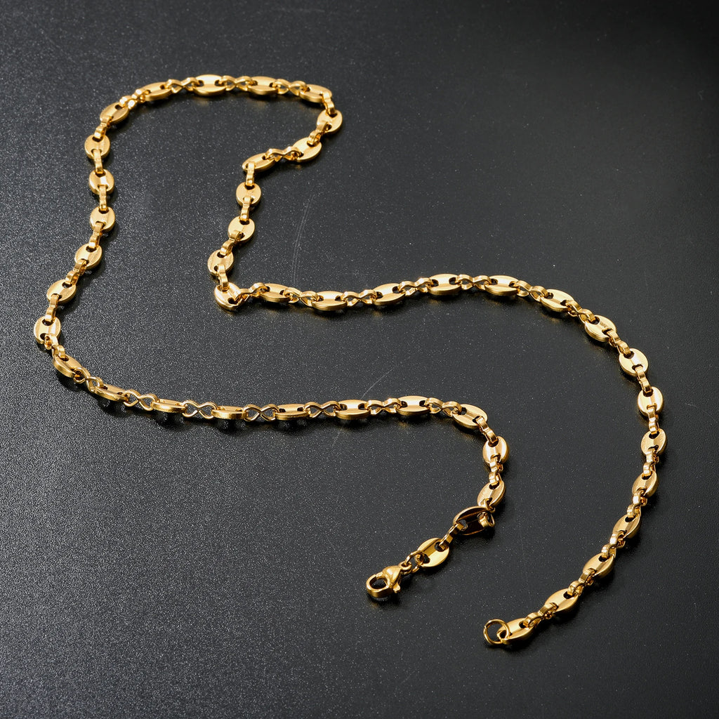 Fashion Stainless Steel Coffee Beans Link Chain Necklace Fashion Silver Color Goth Hip Hop Long Necklaces for Man Women Jewelry