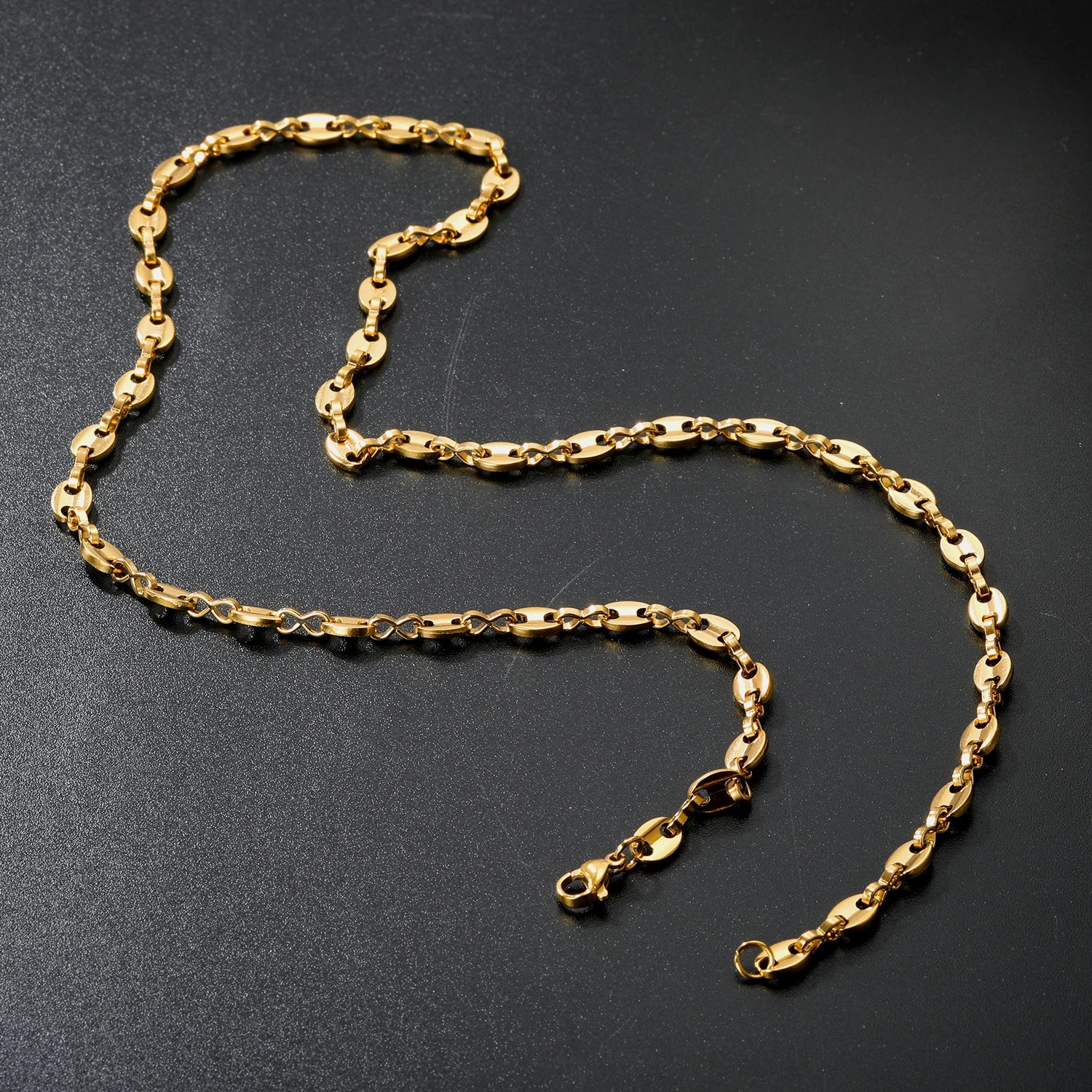 Fashion Stainless Steel Coffee Beans Link Chain Necklace Fashion Silver Color Goth Hip Hop Long Necklaces for Man Women Jewelry