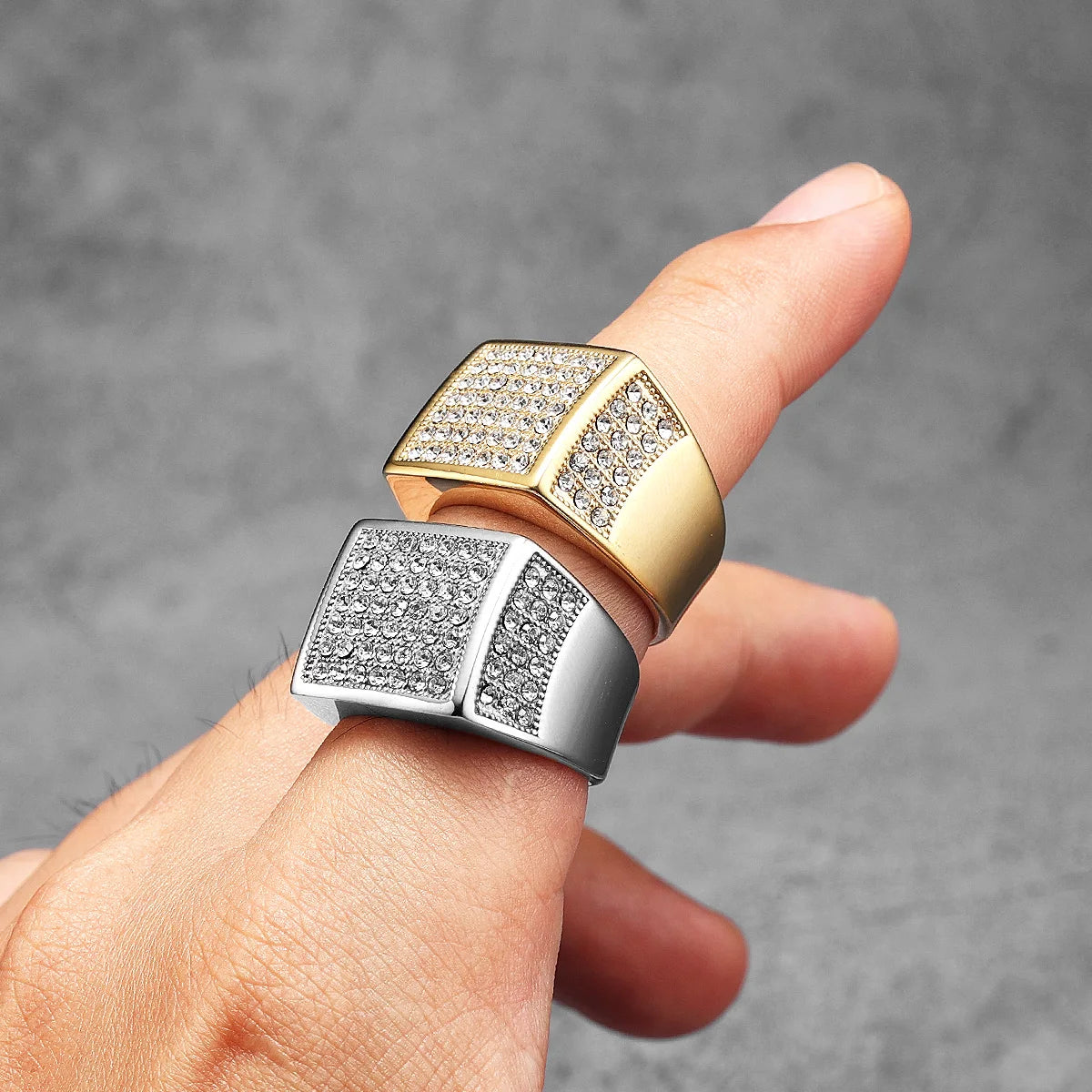 Square Gemstone Ring — Stainless Steel