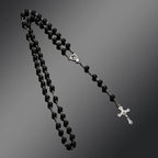 Vintage Catholic Rosary Necklace — Glass Bead Crucifix Cross