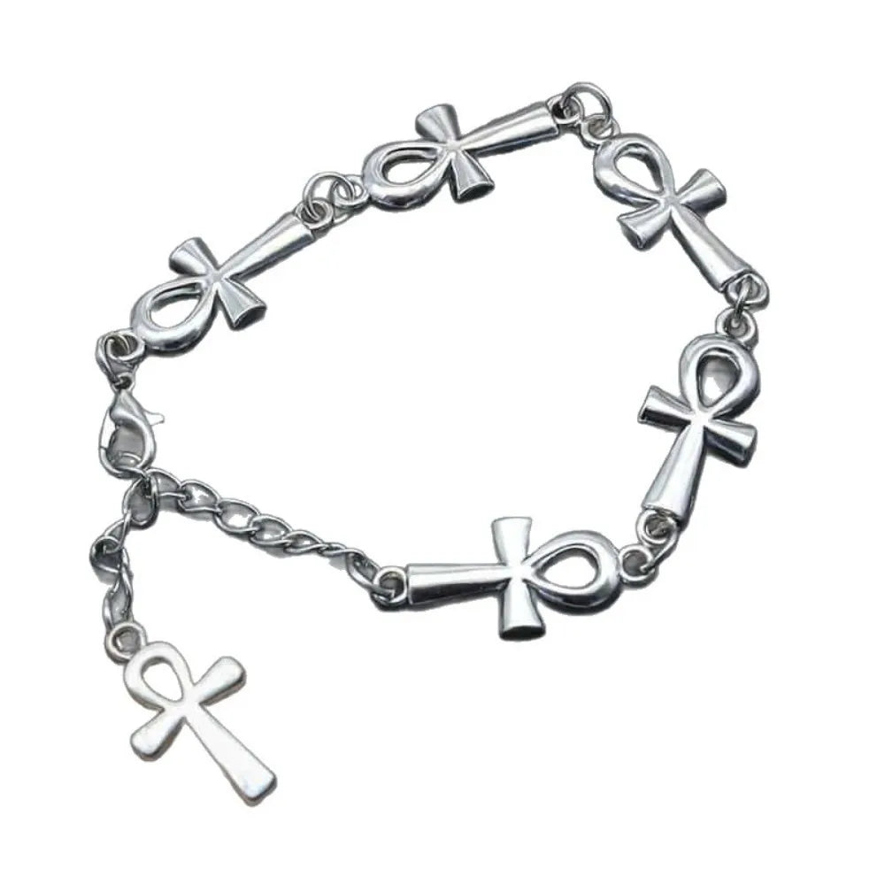 New Victorian Gothic Silver Color Egyptian Ankh Cross Symbol Chain Bracelets for Men Women Life Symbol Charm Punk