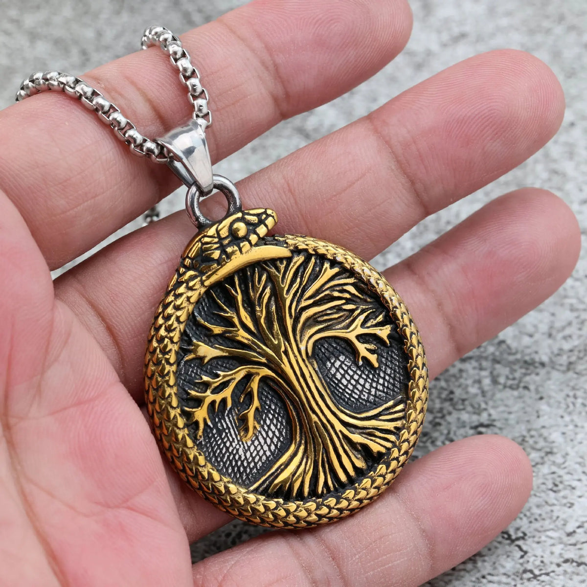 Vintage Viking Tree of Life Pendant Necklace — Two-Tone