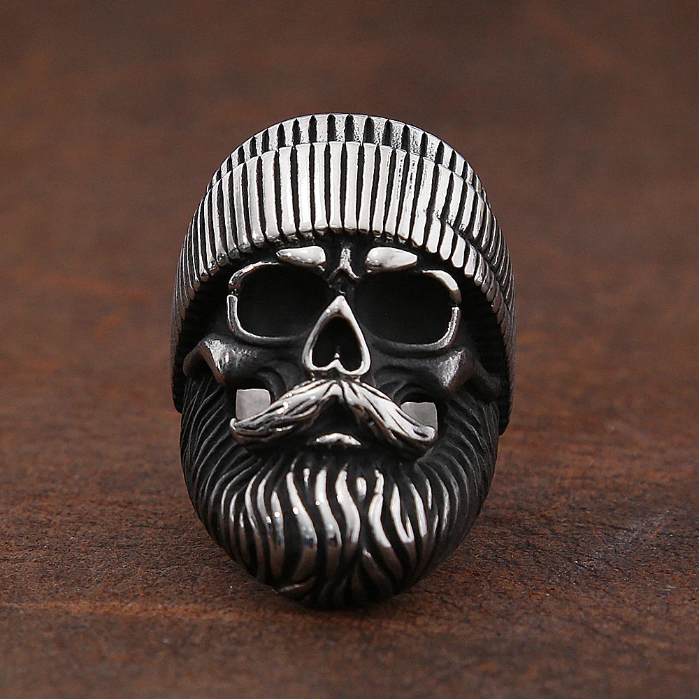 Skull Beard Hat Ring — Stainless Steel