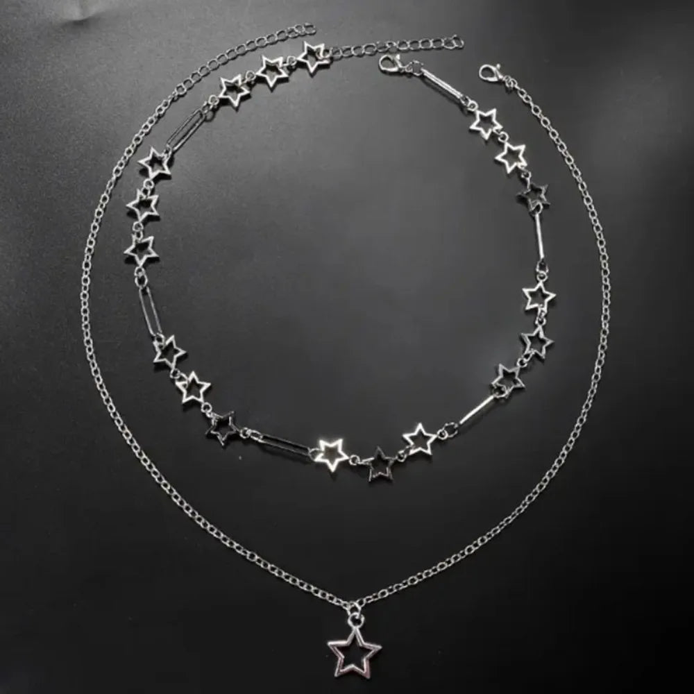 Y2K Five-Point Star Necklace Set — Stainless Steel