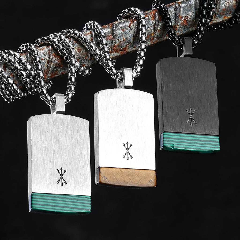 Arrow Tag Pendant Necklace — Stainless Steel
