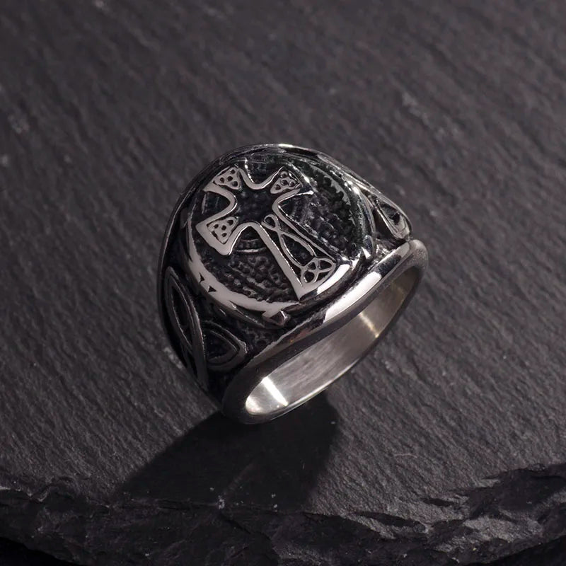 Valily Men's Celtic Knot Ring Stainless Steel Punk Silver Cross Jewelry