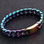 316l Stainless Steel Cuban Chain Men's Necklaces Bracelet for Man Blue Rainbow Nickel-Free Hypoallergenic Jewelry Gift