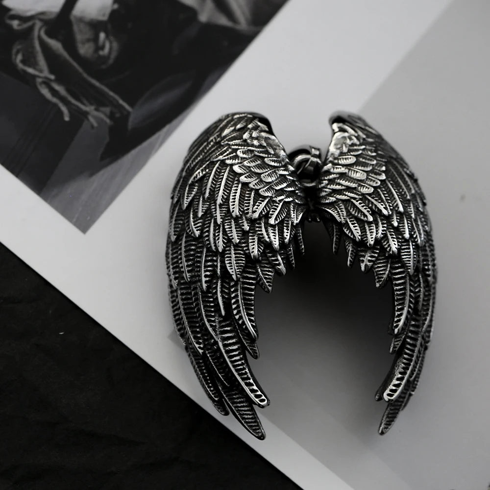 Angel Wing Pendant Necklace Silver Stainless Steel