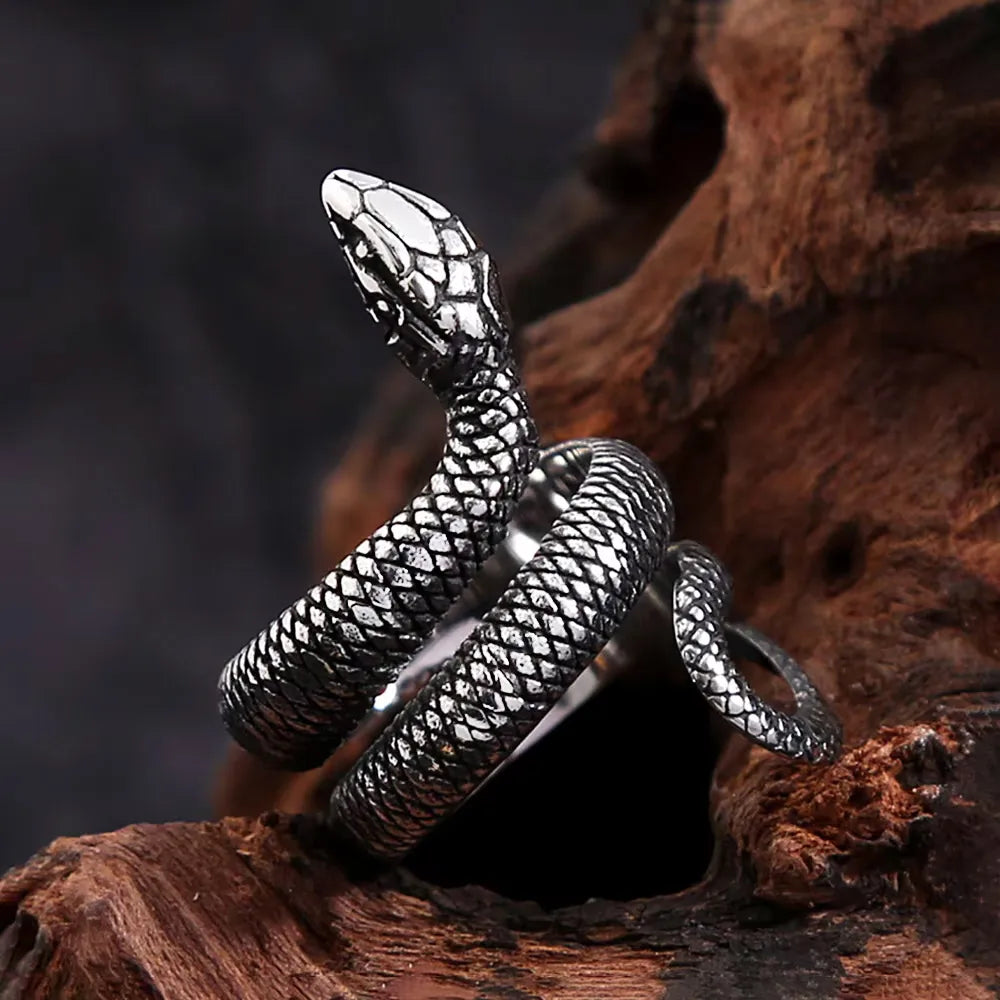 Vintage Coiled Snake Wrap Ring — Stainless Steel