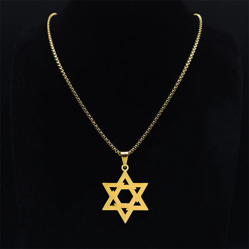 Magen David Star Long Necklace — Steel