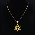 Magen David Star Long Necklace — Steel