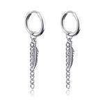 Feather Dangle Huggie Hoop Earrings for Men — Stainless Steel
