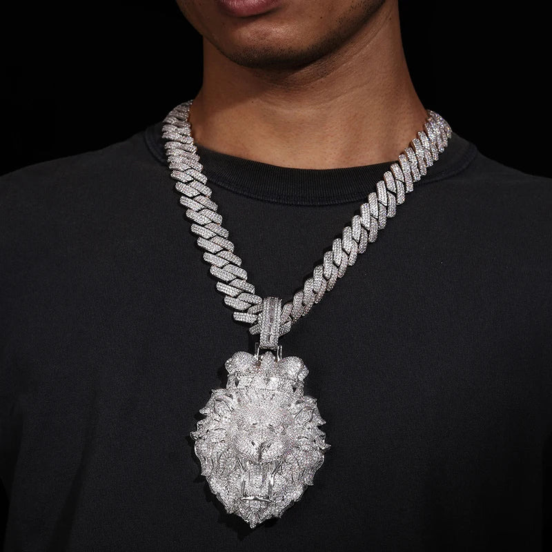 Iced Out King Lion Pendant Necklace — Two-Tone