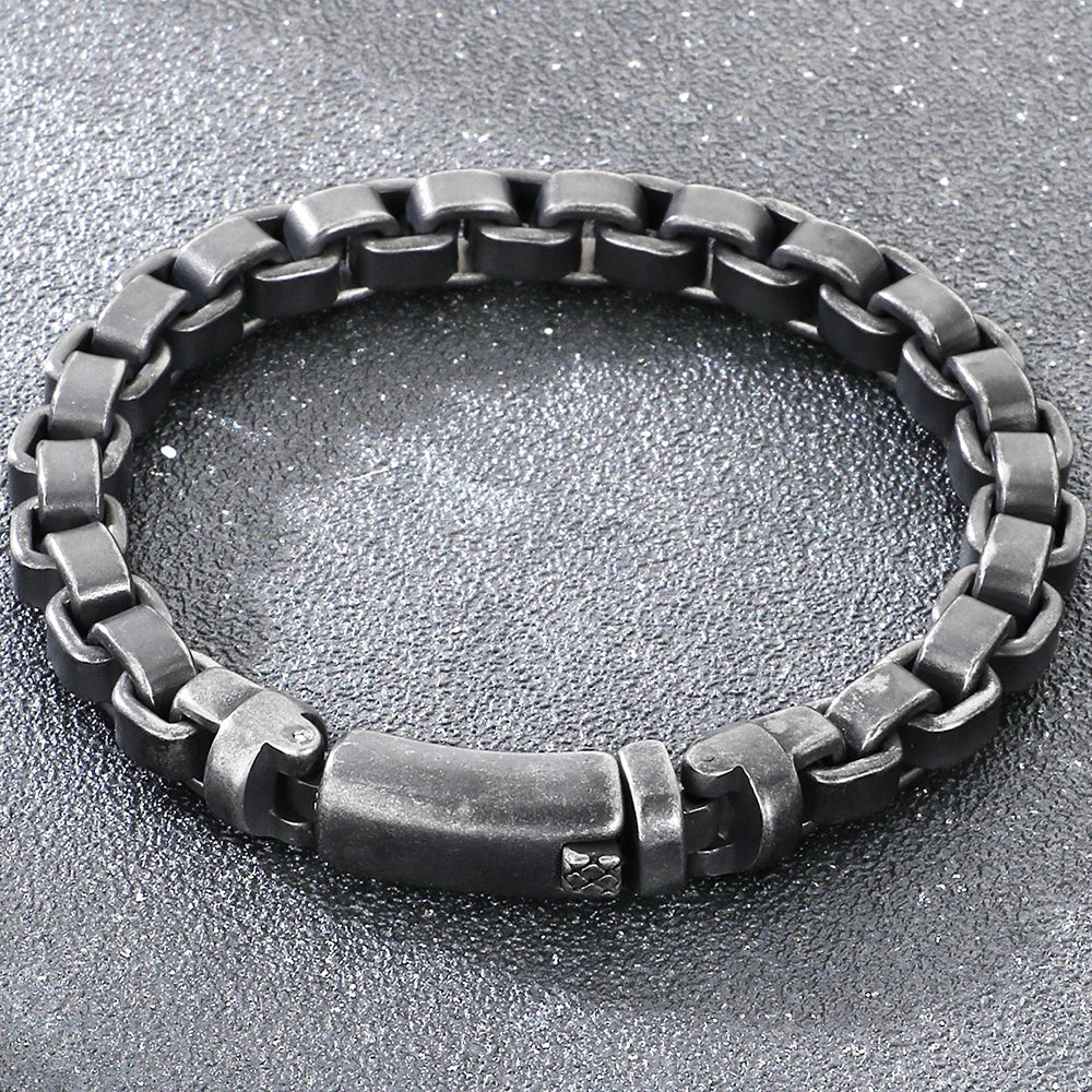 Vintage Cool 316L Stainless Steel Bracelet for Man 8MM Width Box Link Chain Cuff Bangle Classy Mens Boys Birthday