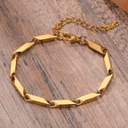 Gold Bar Link Chain Bracelet — Stainless Steel