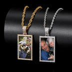 Iced Out Photo Pendant Necklace Rectangle
