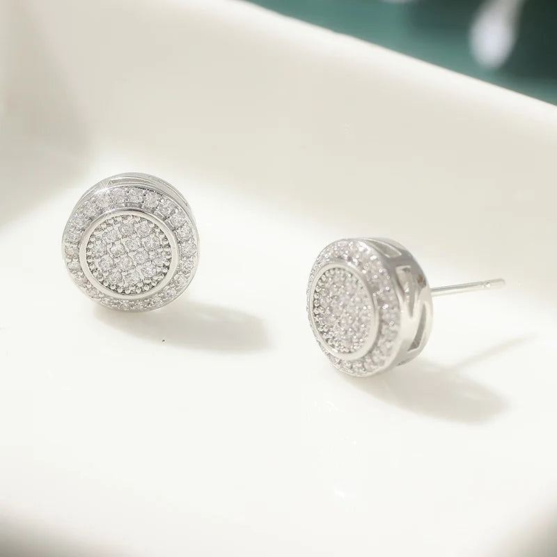Fashion Classic Shiny Synthetic Zirconia Silvery Stud Earrings for Women Men Hip Hop Style Unique Party Jewelry