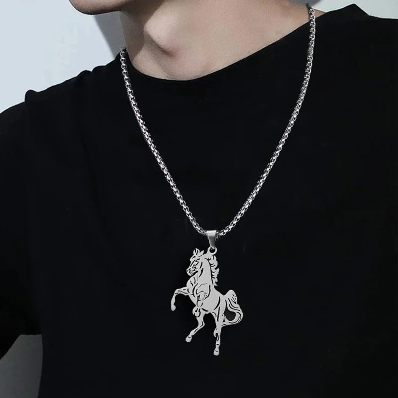 Gold Running Horse Pendant Necklace Stainless Steel