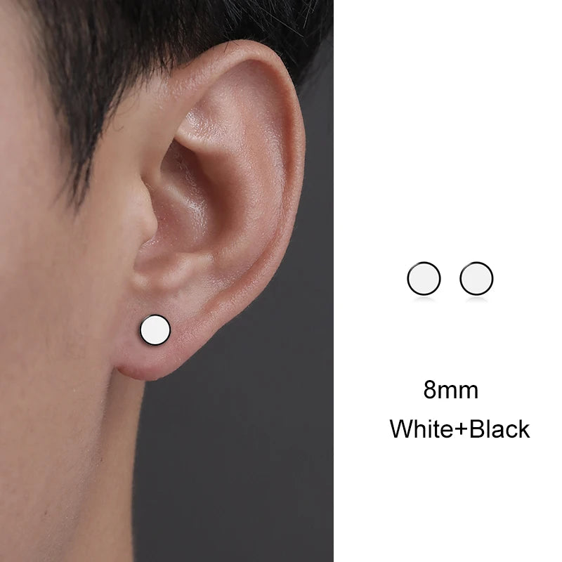 Trendy HipHop Titanium Steel Round Men's Stud Earrings Hippie Stainless Steel Black Drip Earings for Men Couple