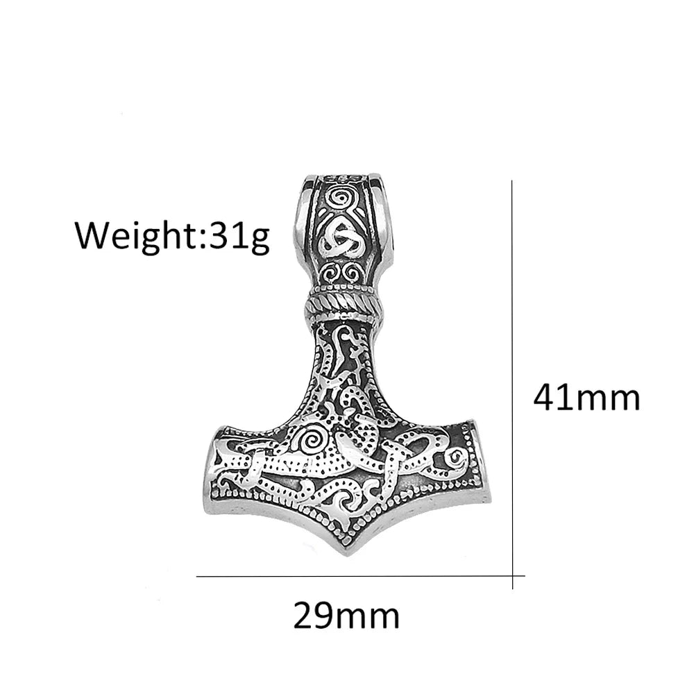 Unique Vintage Viking Thor Hammer Pendant For Men Stainless Steel Celtic Knot Necklace Punk Amulet Jewelry Gifts